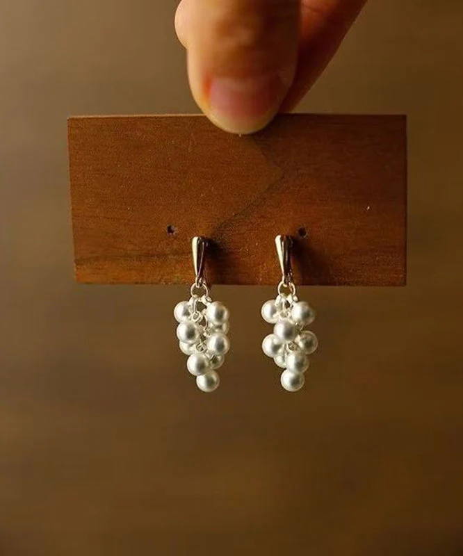 Elegant White Copper Alloy Pea Drop Earrings - Image 3