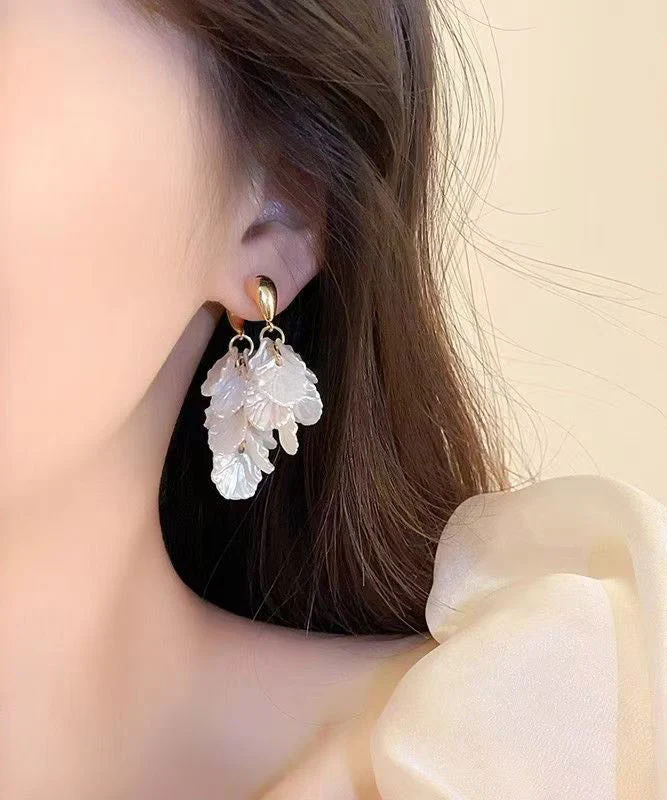 Elegant White Copper Alloy Petal Tassel Hoop Earring - Image 2
