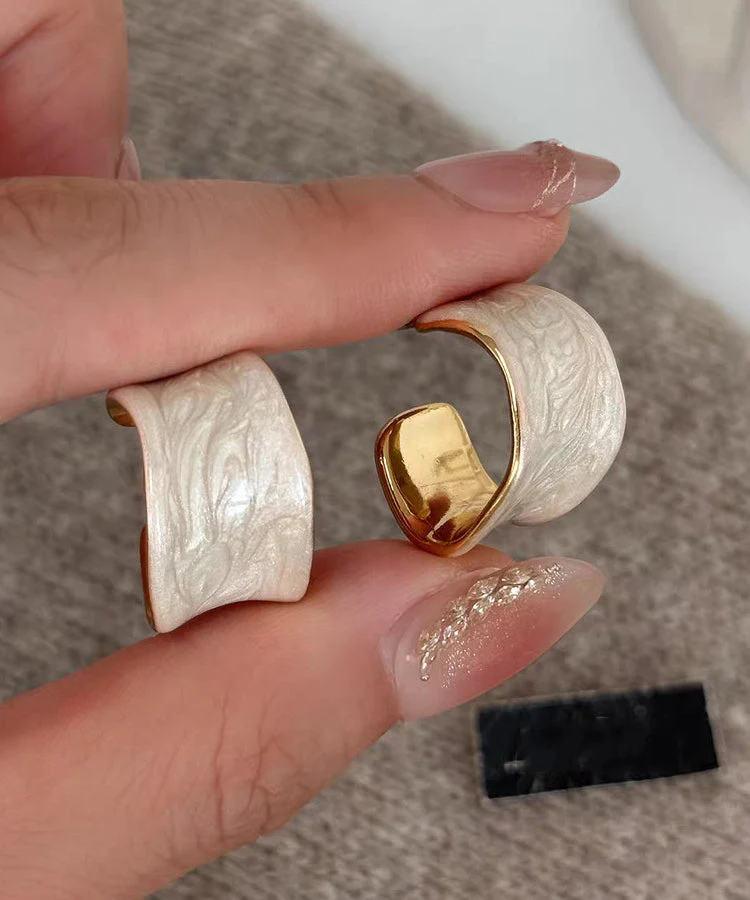 Elegant White Copper Overgild Enamel Hoop Earrings - Image 2