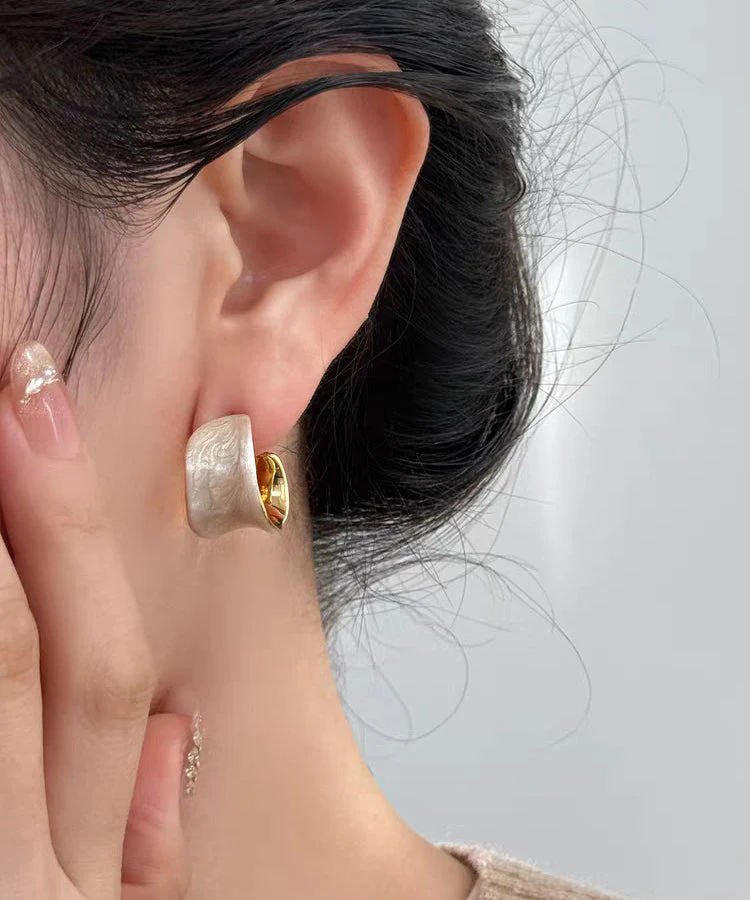 Elegant White Copper Overgild Enamel Hoop Earrings - Image 3