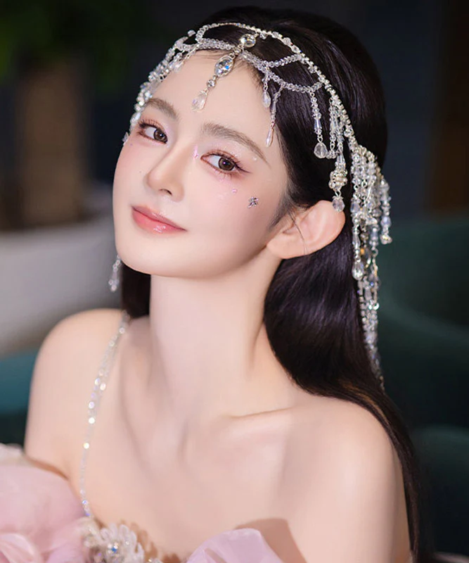 Elegant White Crystal Zircon Water Droplet Tassel HairPiece - Image 4