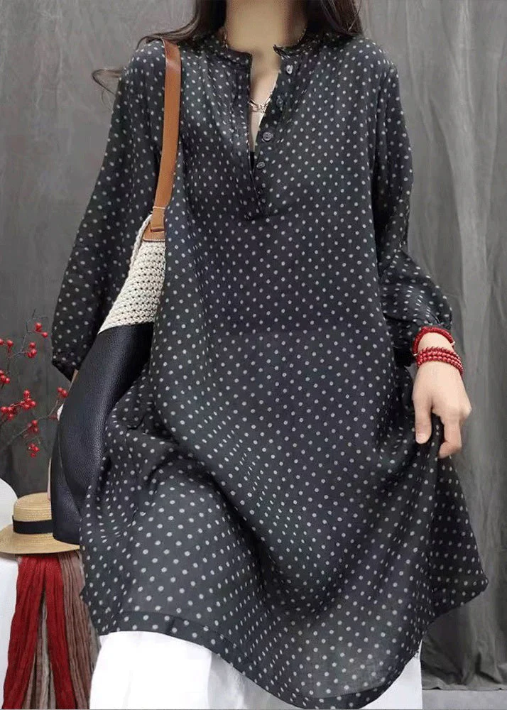 Elegant White Dot Button Pockets Cotton Shirts Dress Fall - Image 2