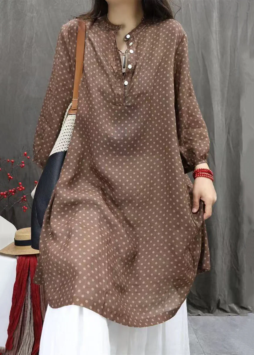 Elegant White Dot Button Pockets Cotton Shirts Dress Fall - Image 3