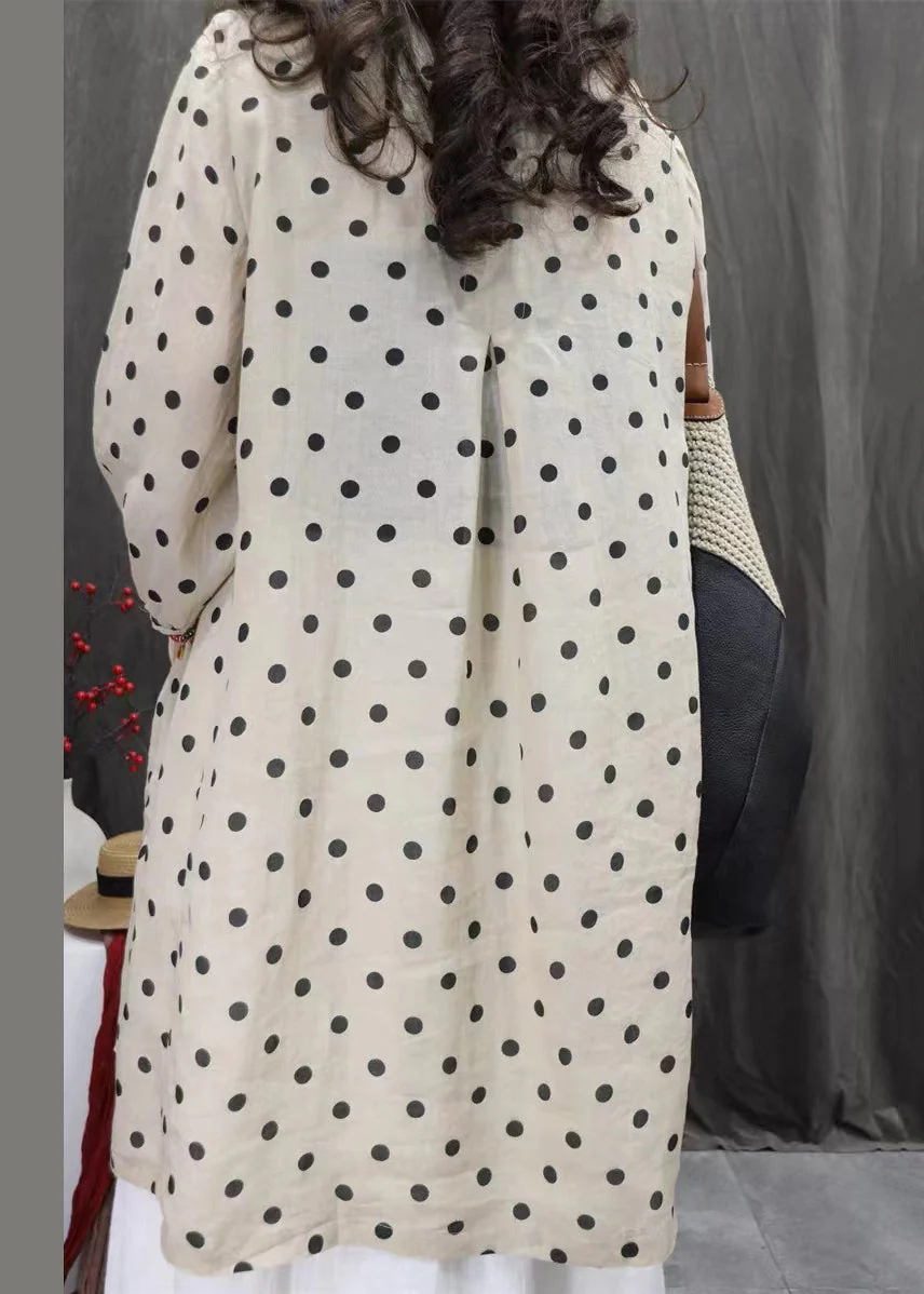 Elegant White Dot Button Pockets Cotton Shirts Dress Fall - Image 5