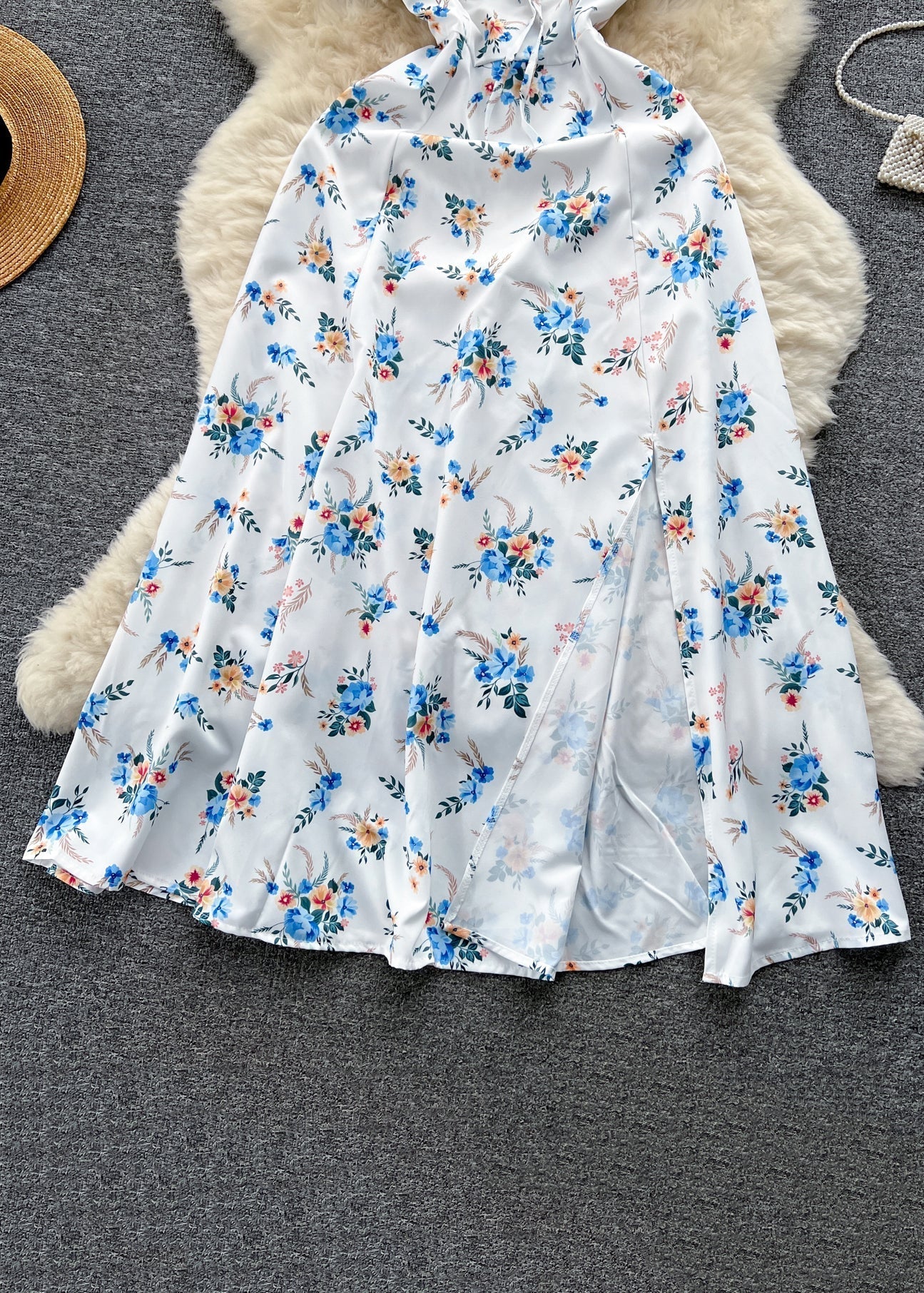 Elegant White Lace Up High Waist Cotton Dresses Short Sleeve - Image 4