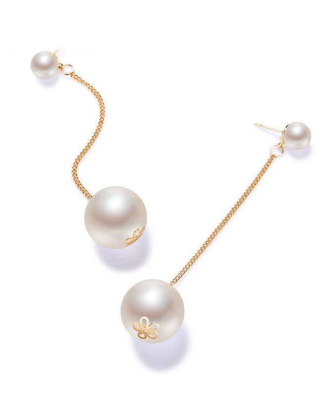 Elegant White Long Tasseled Pearl Drop Earrings - Image 5