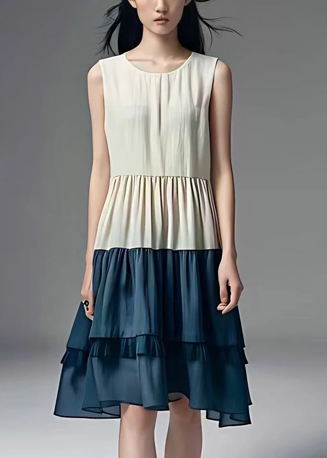 Elegant White O Neck Wrinkled Cotton Dresses Sleeveless - Image 2
