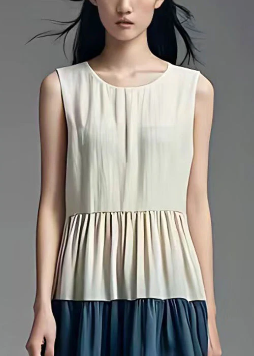 Elegant White O Neck Wrinkled Cotton Dresses Sleeveless - Image 3