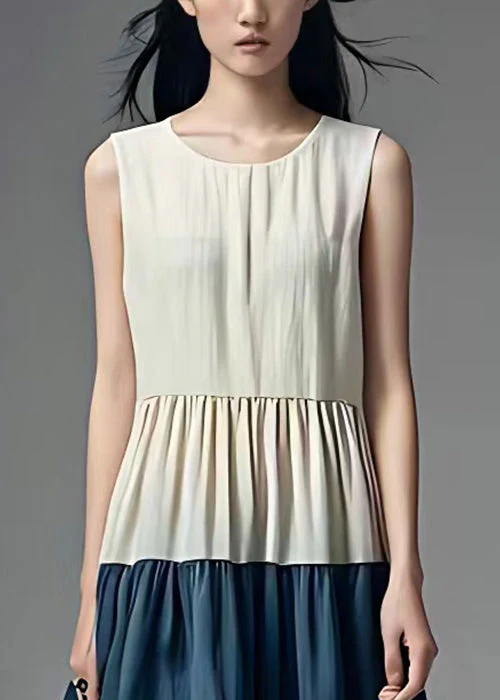 Elegant White O Neck Wrinkled Cotton Dresses Sleeveless - Image 4