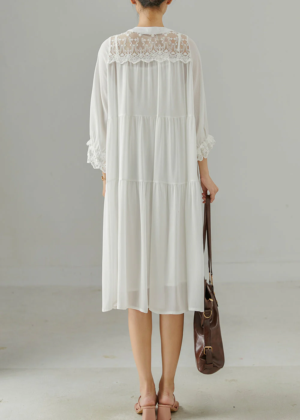 Elegant White Oversized Patchwork Cotton Robe Dresses Summer - Image 4
