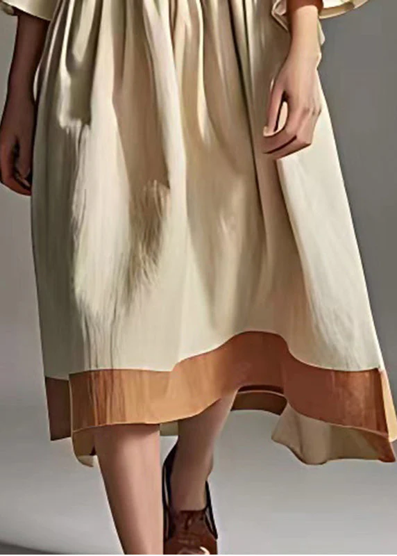 Elegant White Oversized Patchwork Linen Robe Dresses Flare Sleeve - Image 5