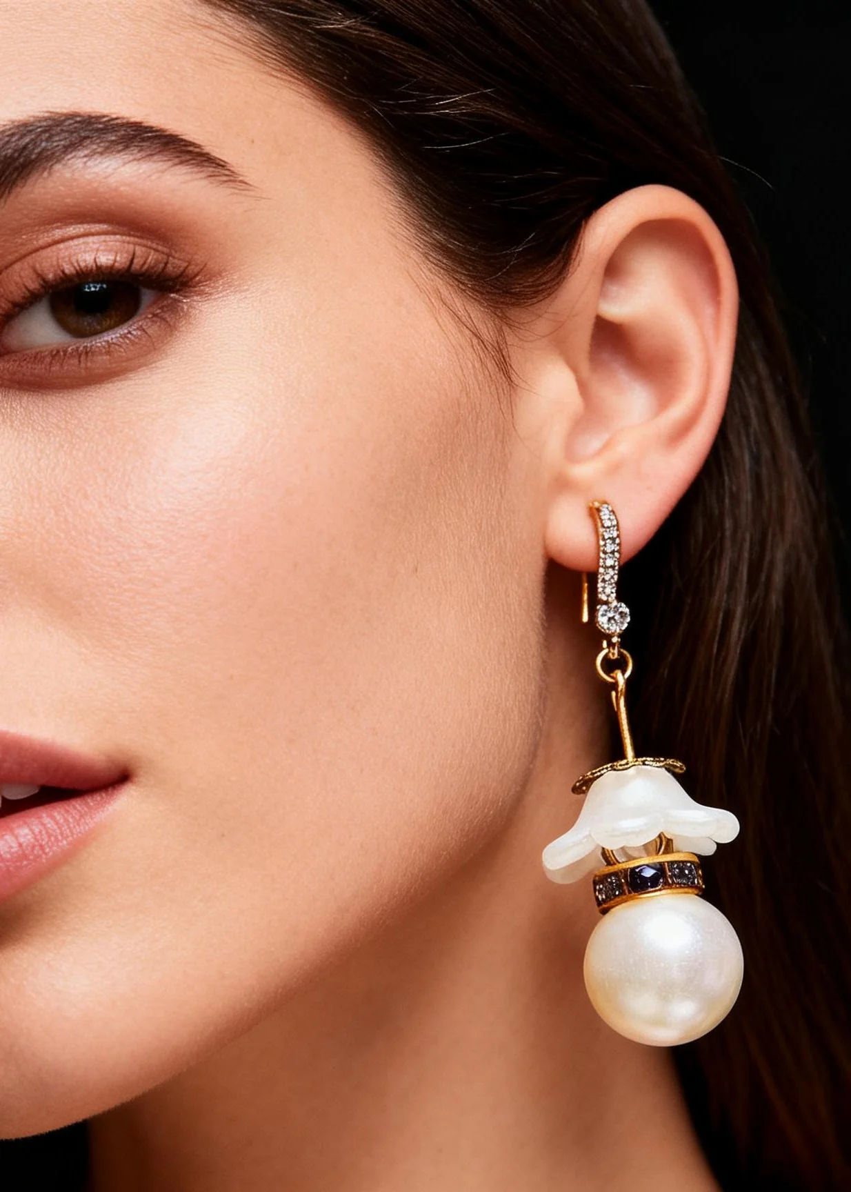 Elegant White Pearl Zircon Drop Earrings - Image 2