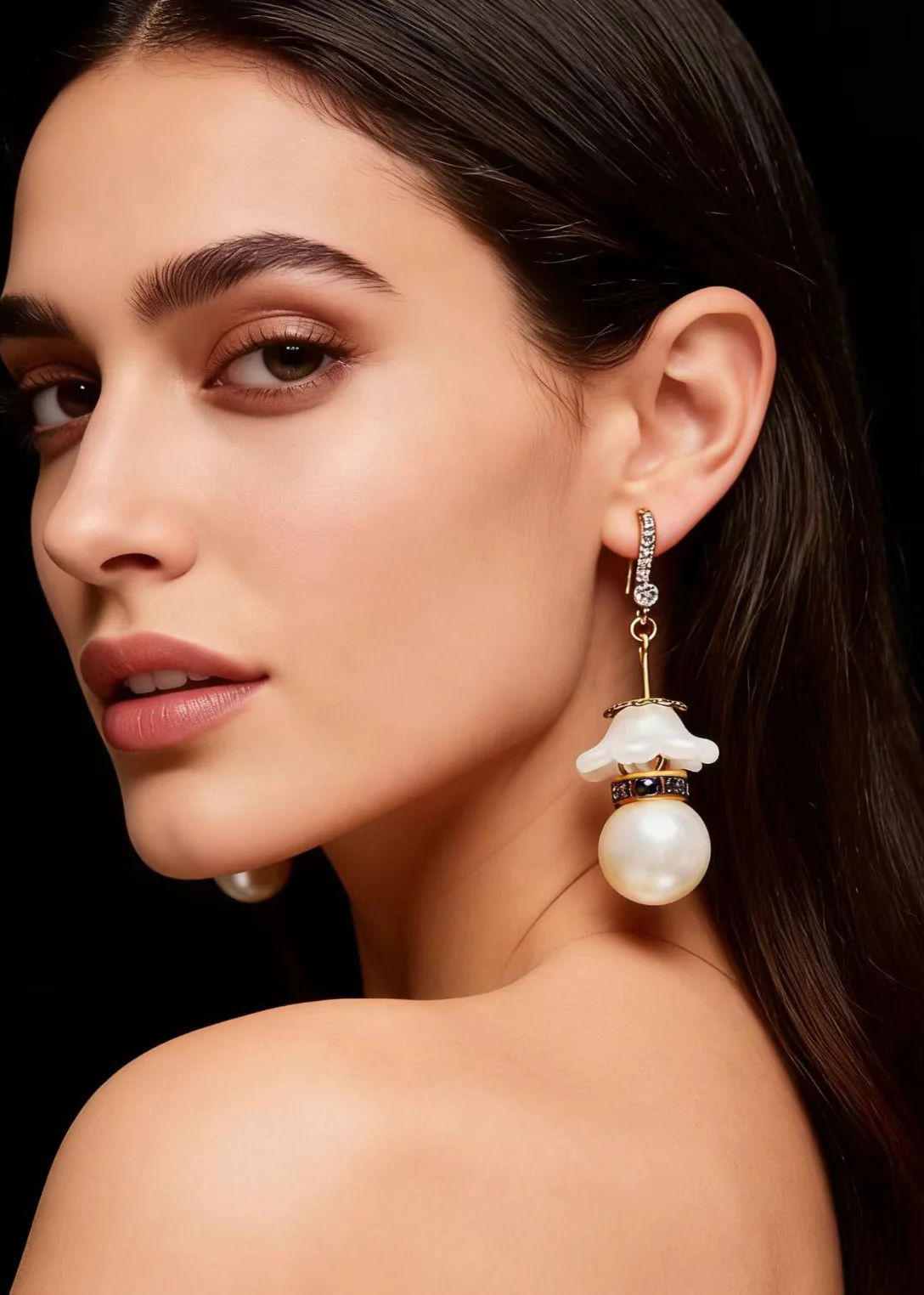 Elegant White Pearl Zircon Drop Earrings - Image 4