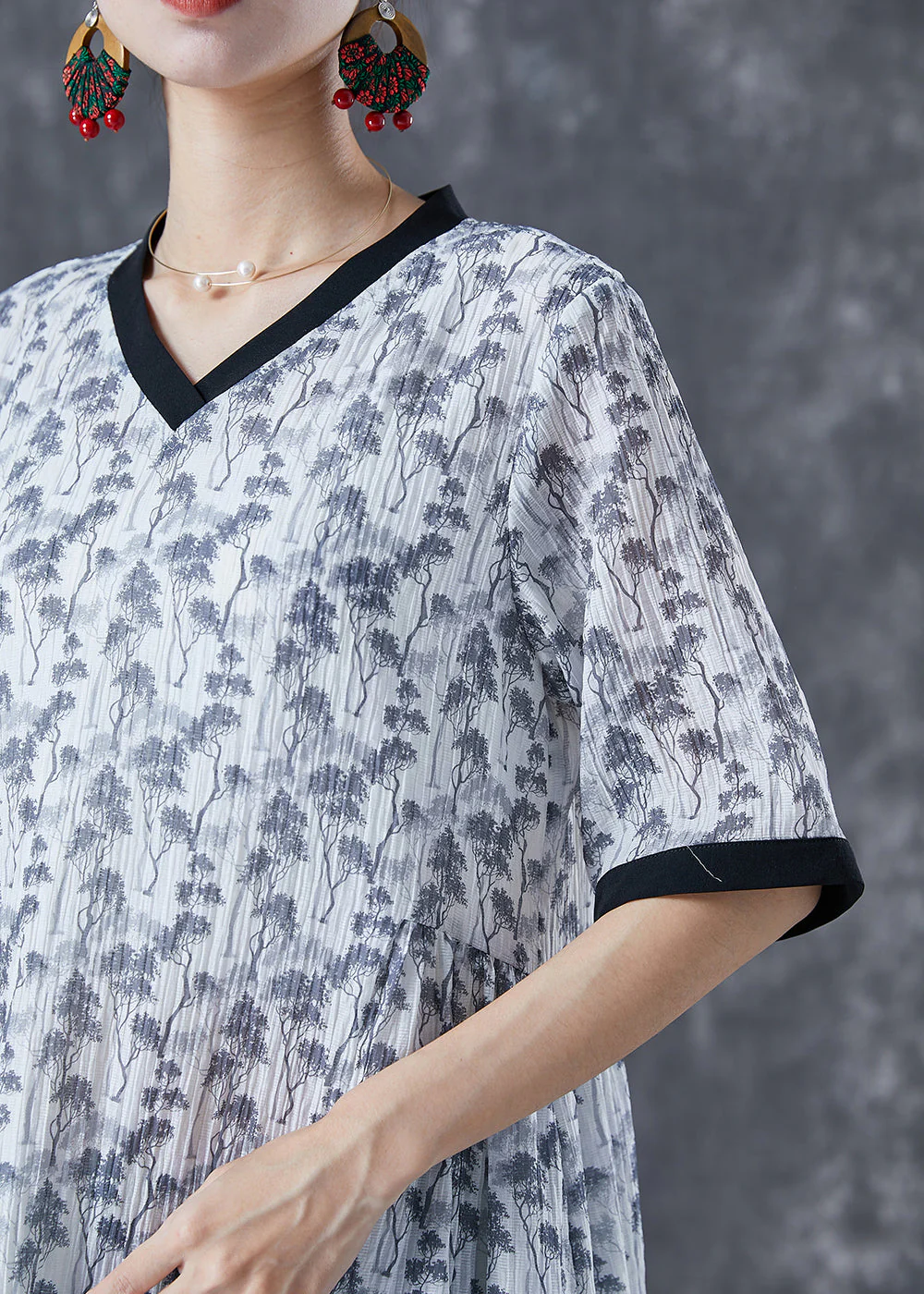 Elegant White Print Patchwork Pockets Cotton Long Dresses Summer - Image 5