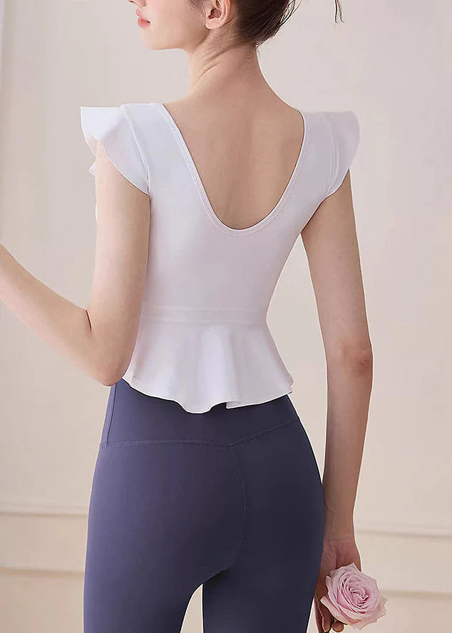 Elegant White Ruffled Sports Bra Tank Top - Image 4