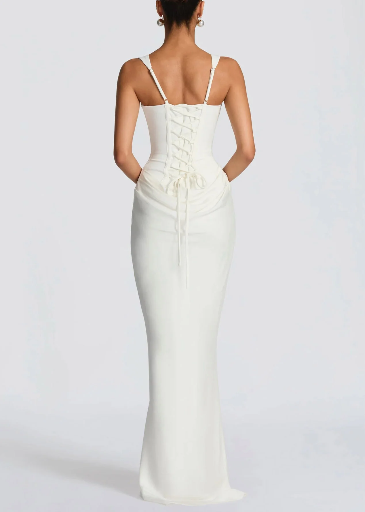 Elegant White Square Collar Flattering Maxi Spaghetti Strap Dress Sleeveless - Image 5
