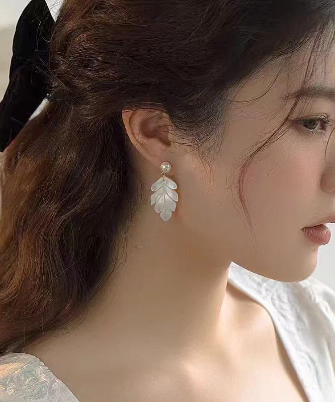 Elegant White Sterling Silver Alloy Pearl Shell Drop Earrings - Image 3