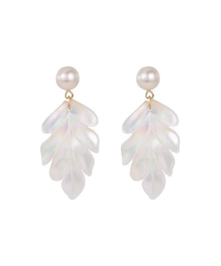 Elegant White Sterling Silver Alloy Pearl Shell Drop Earrings - Image 5