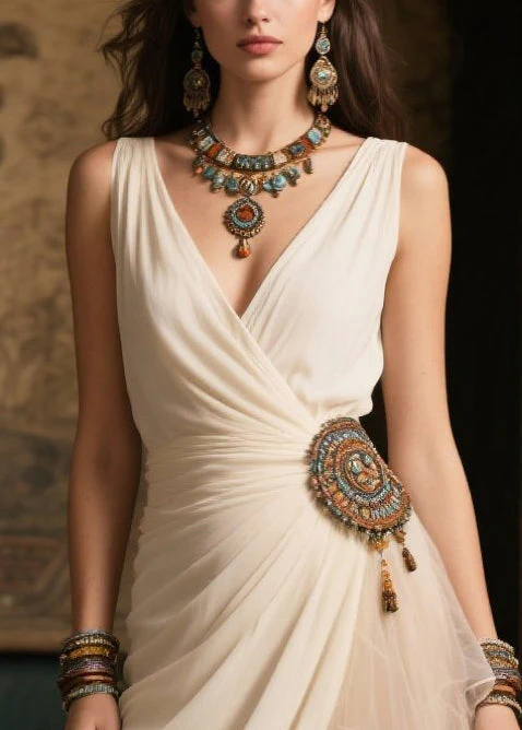 Elegant White Tasseled Side Open Tulle Vacation Dress Summer - Image 2