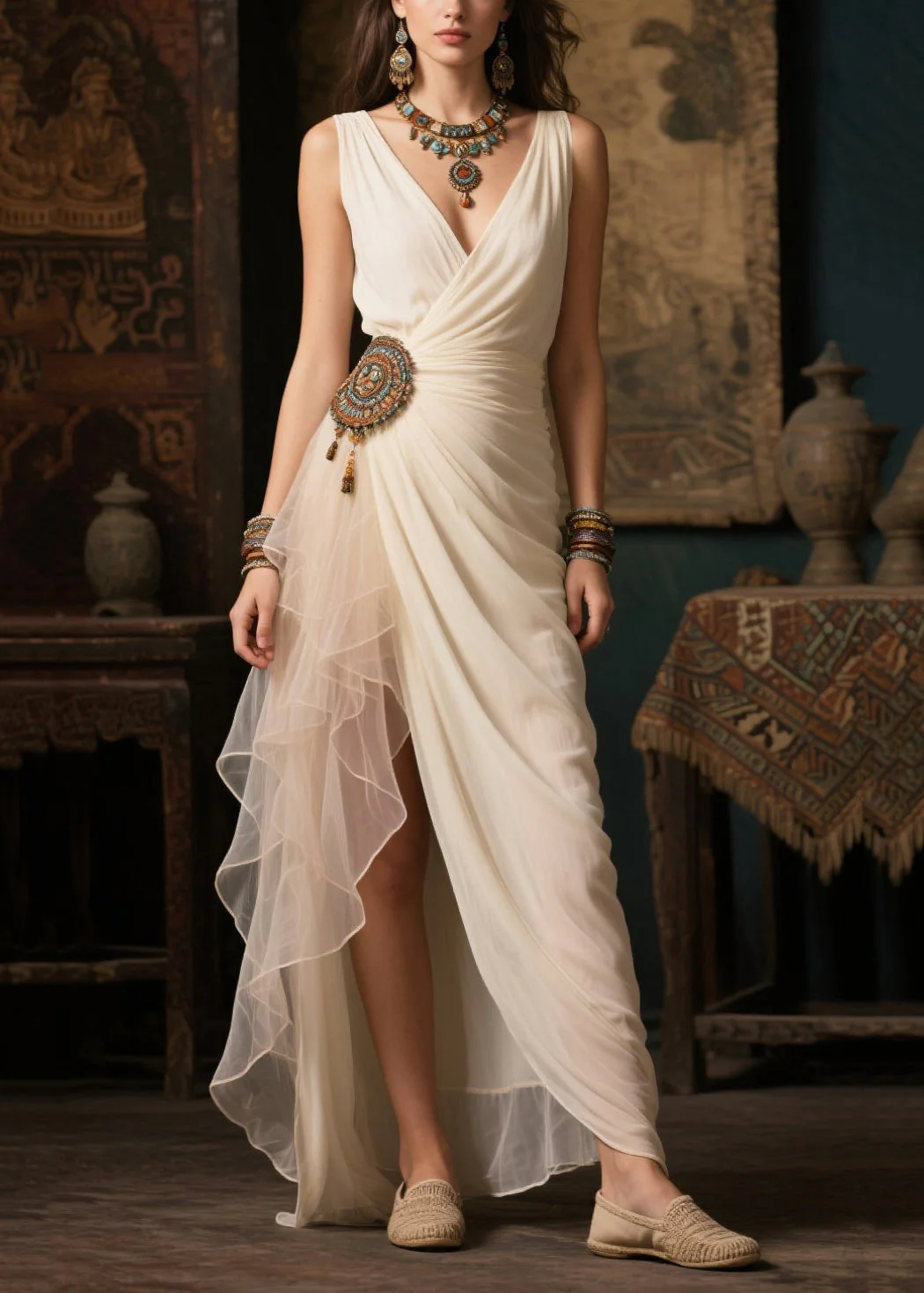 Elegant White Tasseled Side Open Tulle Vacation Dress Summer - Image 3