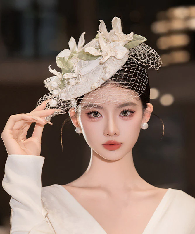 Elegant White Tulle Floral Patchwork HairPiece - Image 2
