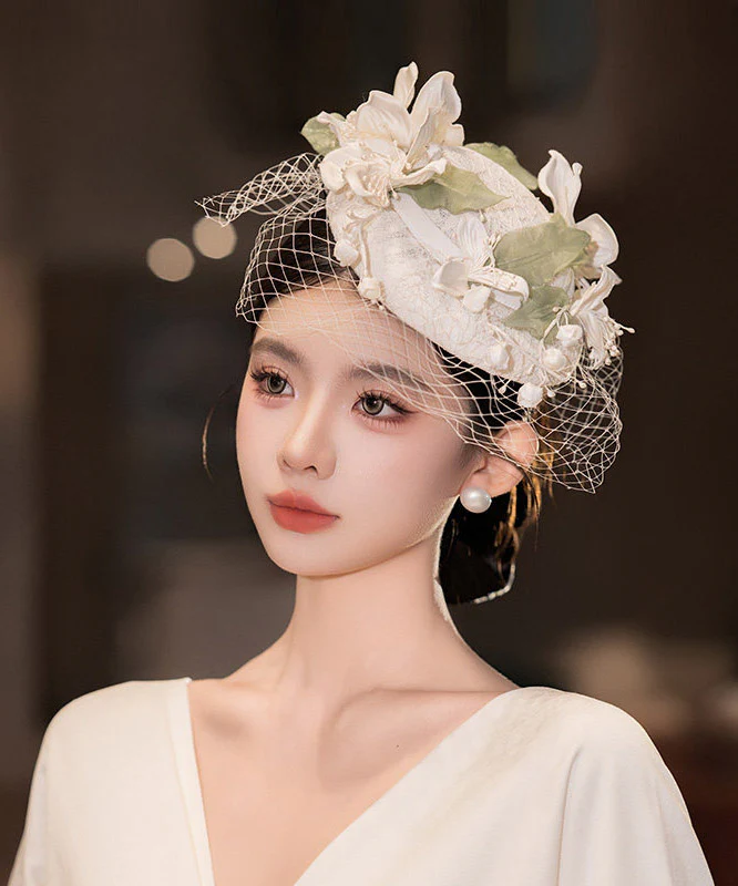 Elegant White Tulle Floral Patchwork HairPiece - Image 3