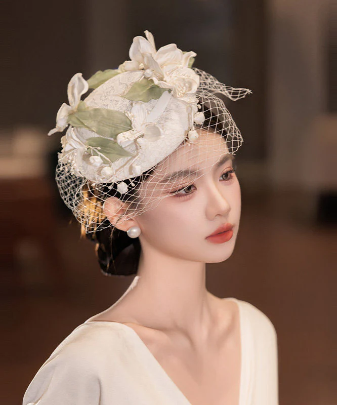 Elegant White Tulle Floral Patchwork HairPiece - Image 4
