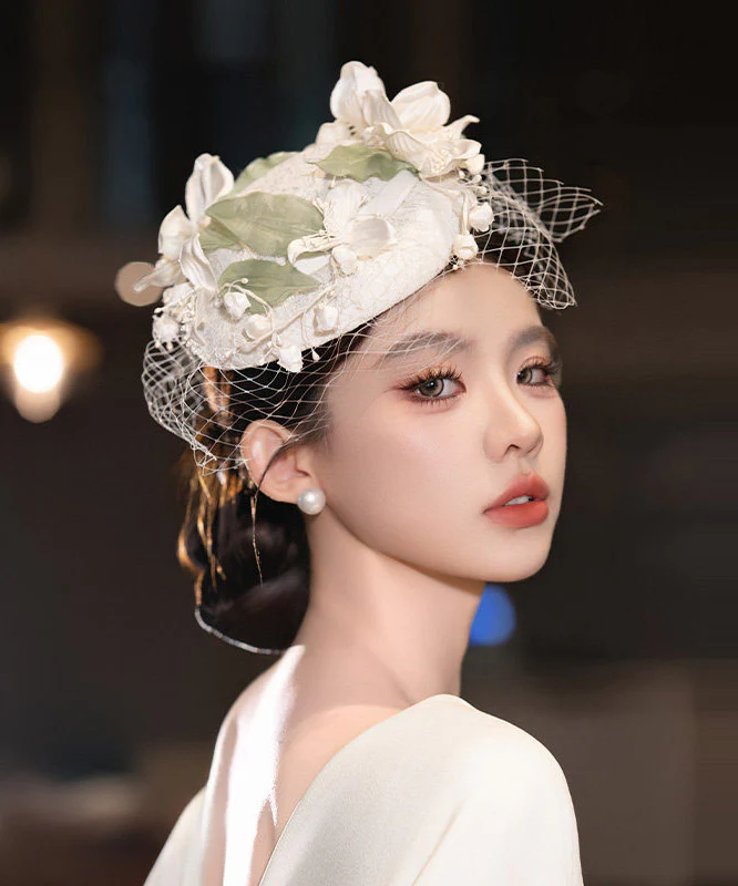 Elegant White Tulle Floral Patchwork HairPiece - Image 5