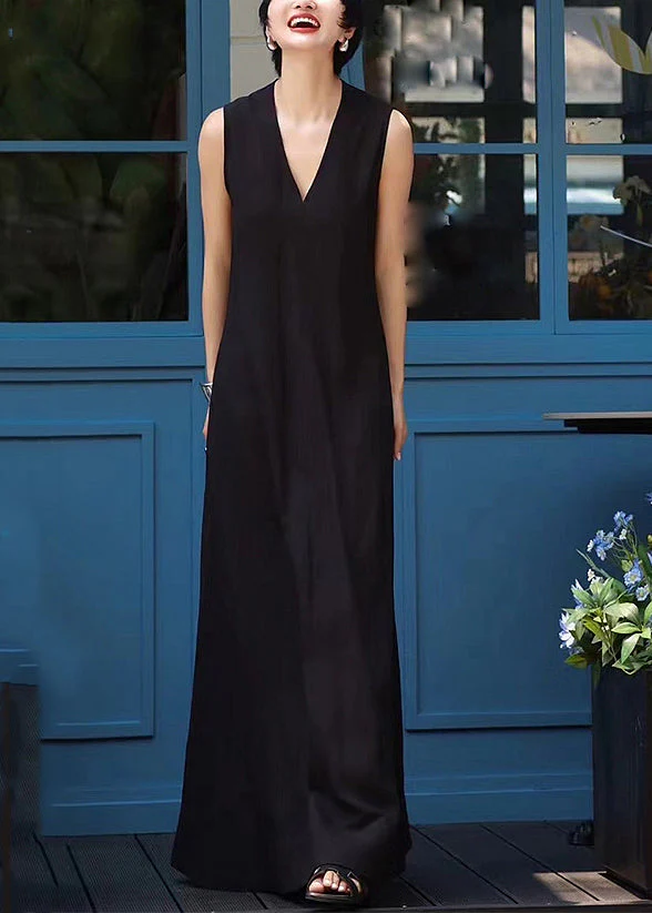 Elegant White V Neck Patchwork Long Dresses Sleeveless - Image 2