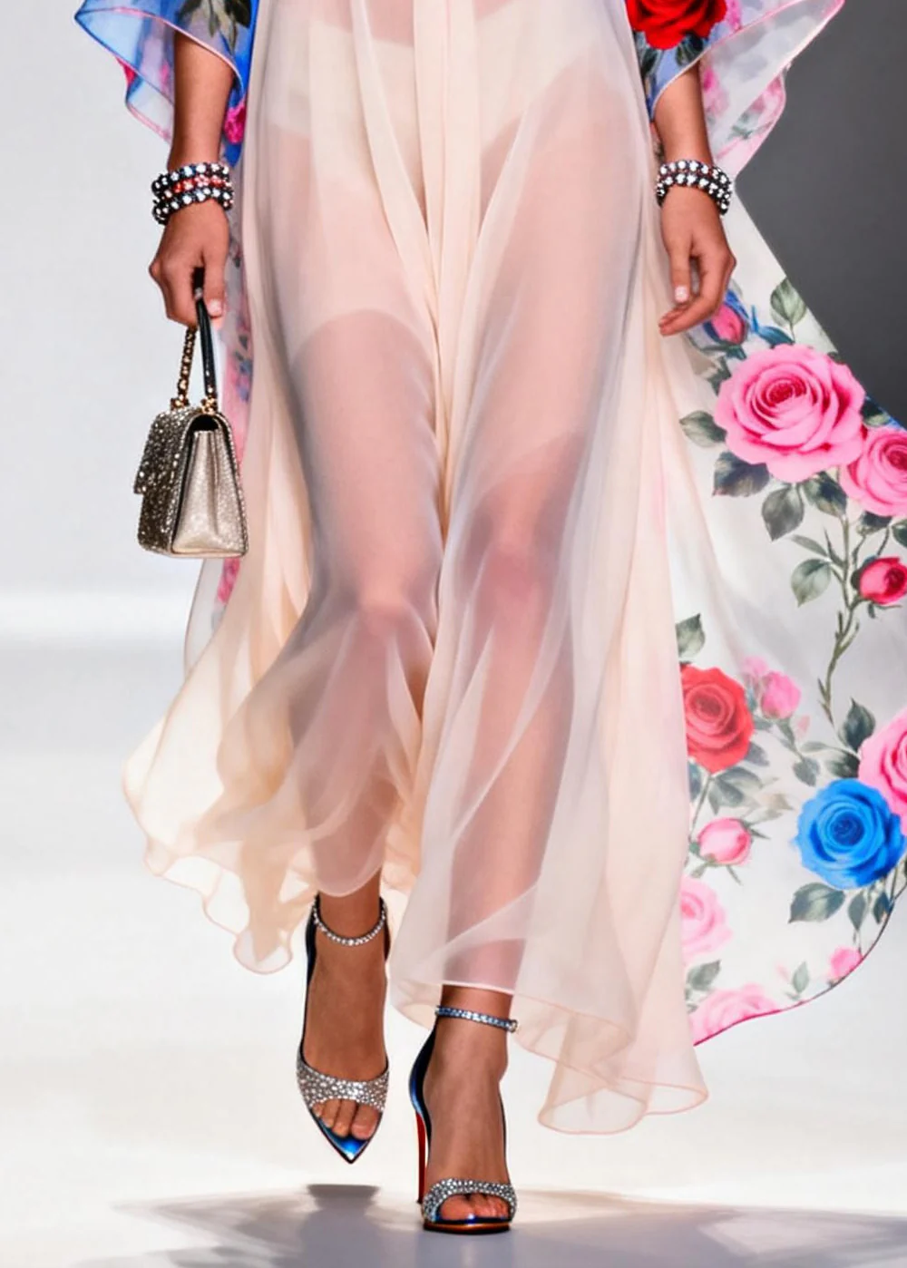 Elegant White V Neck Print Chiffon Beach Dress Summer - Image 4
