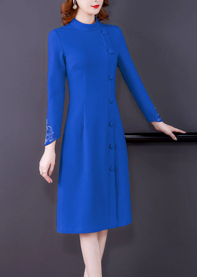 Elegant Yellow O-Neck Embroidered Button Maxi Dress Fall - Image 2