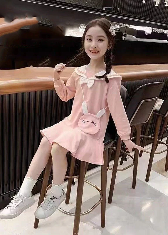 Elegant Yellow O-Neck Patchwork Girls A Line Mid Dress Long Sleeve - Image 2