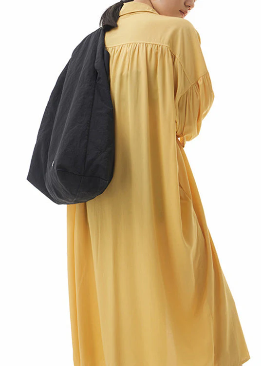 Elegant Yellow Peter Pan Collar Button Holiday Long Shirts Dress Summer - Image 5