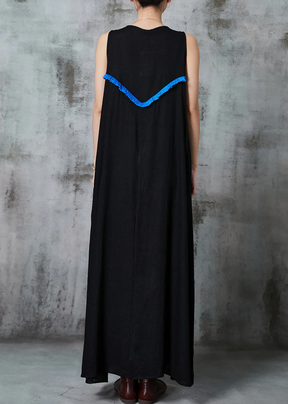 Ethnic Style Black Embroidered Tasseled Cotton Holiday Dress Sleeveless - Image 4