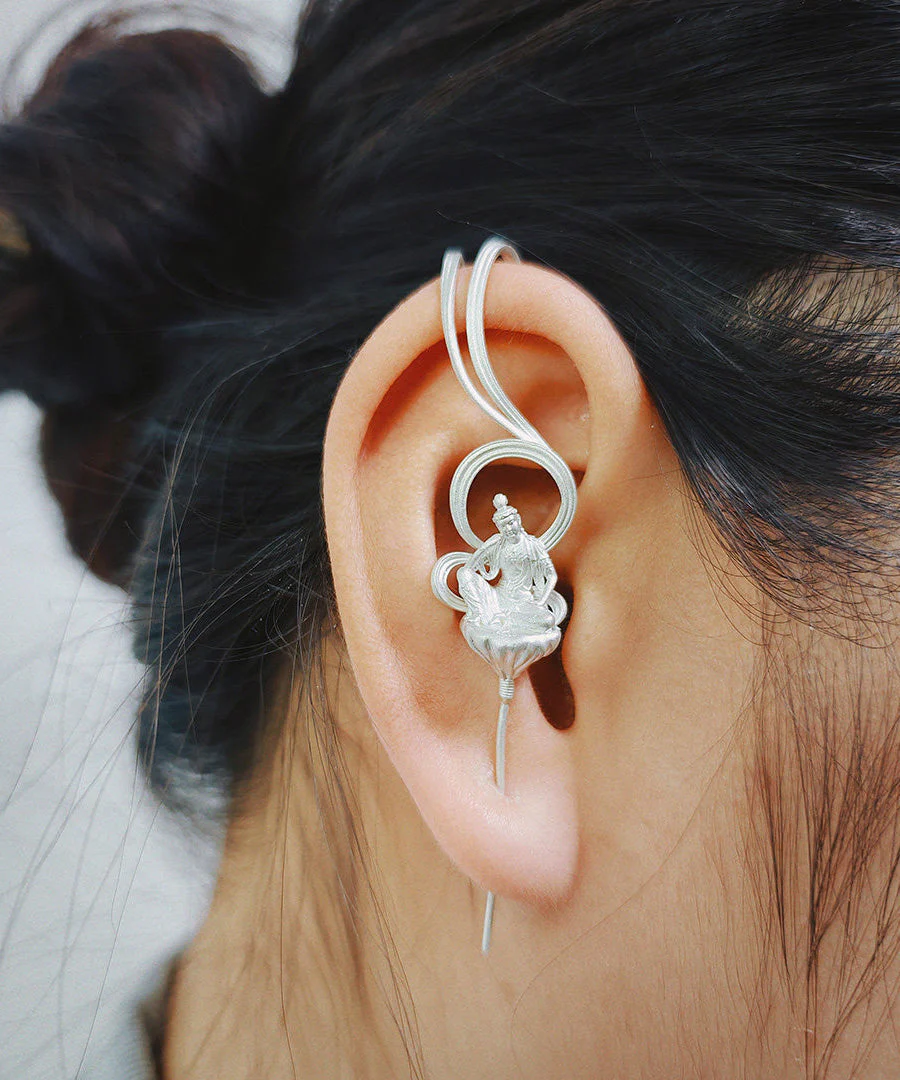Ethnic Style Handmade Enlightenment Zen Buddhist Silver Gilding Earrings - Image 2