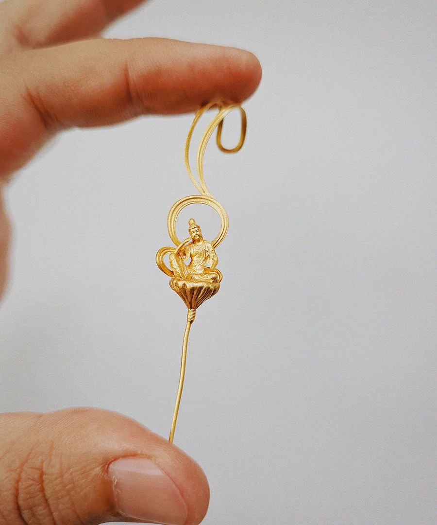 Ethnic Style Handmade Enlightenment Zen Buddhist Silver Gilding Earrings - Image 3