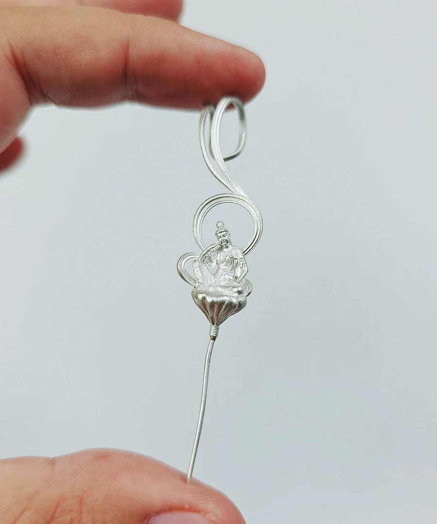 Ethnic Style Handmade Enlightenment Zen Buddhist Silver Gilding Earrings - Image 4