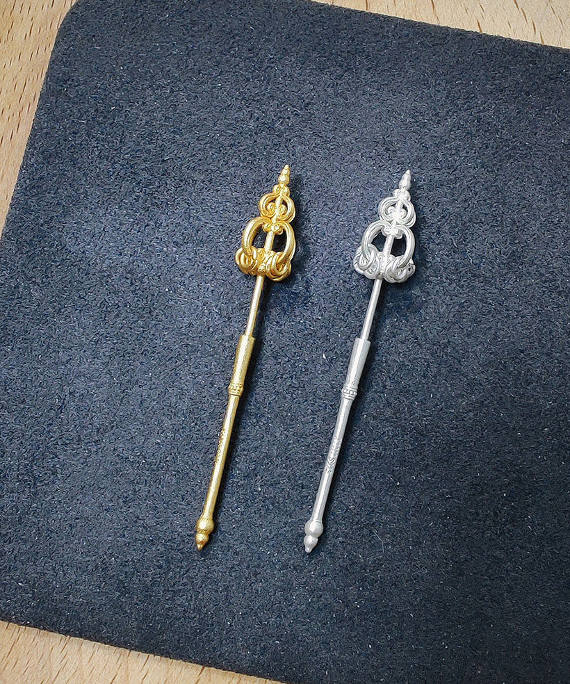 Ethnic Style Handmade Original Gold Copper Zen Staff Earrings - Image 3