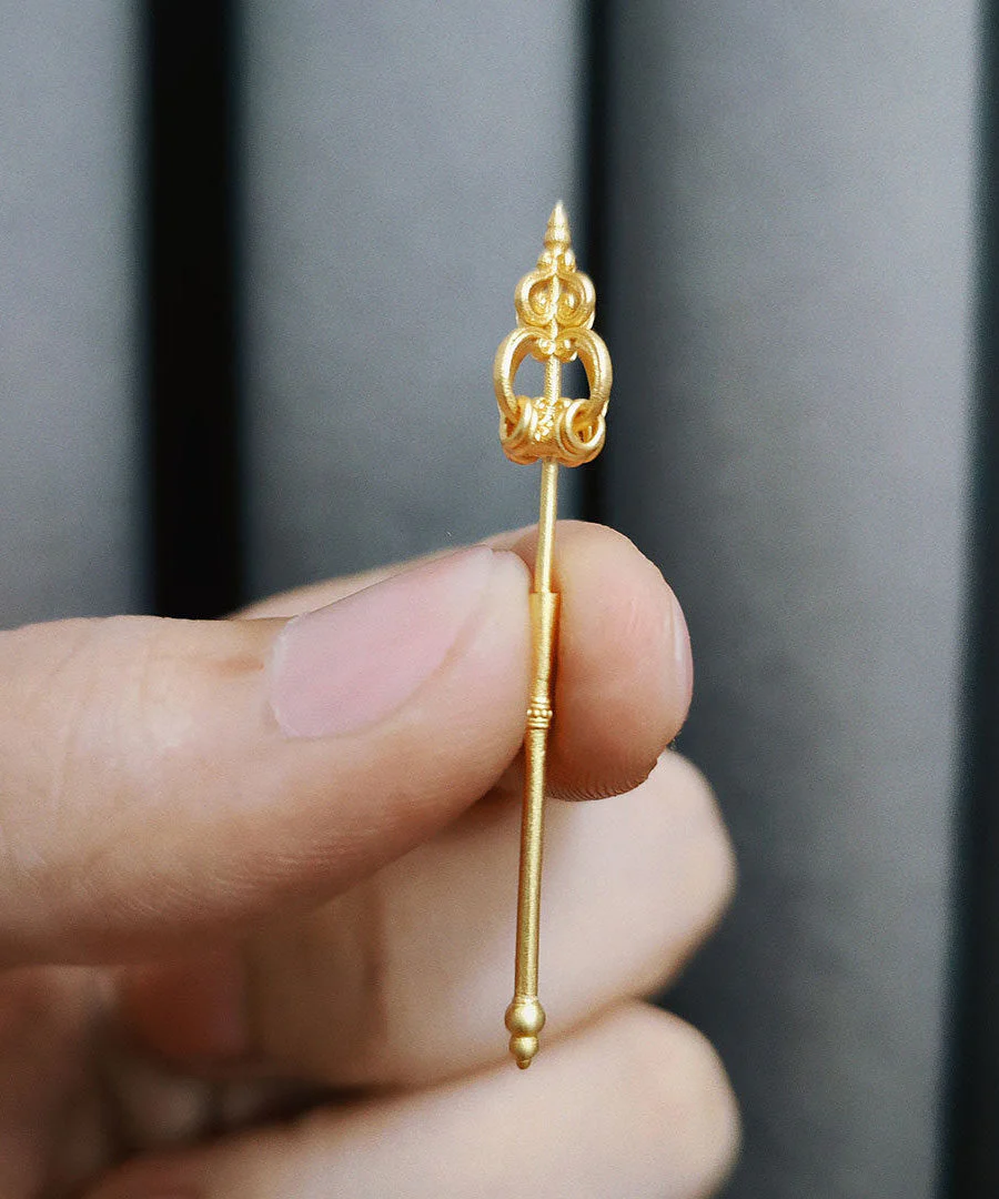Ethnic Style Handmade Original Gold Copper Zen Staff Earrings - Image 4