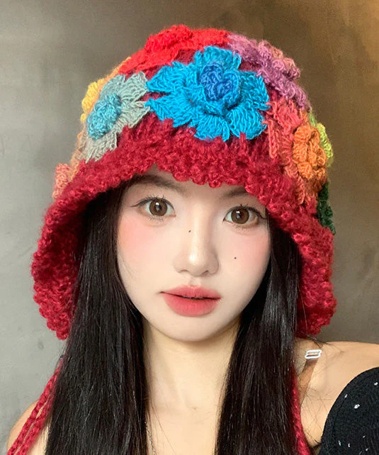 Ethnic Style Red Flower Hollow Knitted Boonie Hat - Image 4