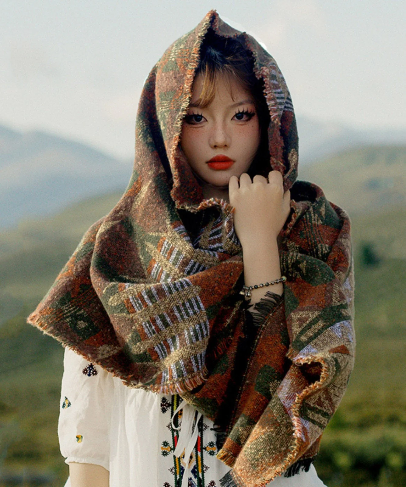 Ethnic Style Tassel Print Dual-Use Faux Cashmere Scarf - Image 4