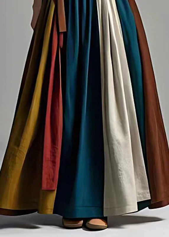 Ethnic Style White Cinched Patchwork Cotton Dresses Summer - Image 5