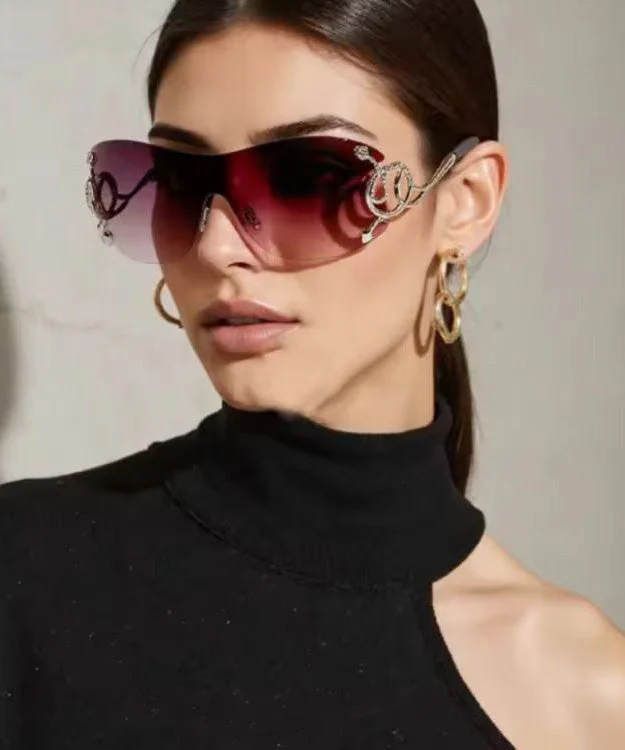 European And American Black Frameless Edge Connected Sunglasses - Image 2