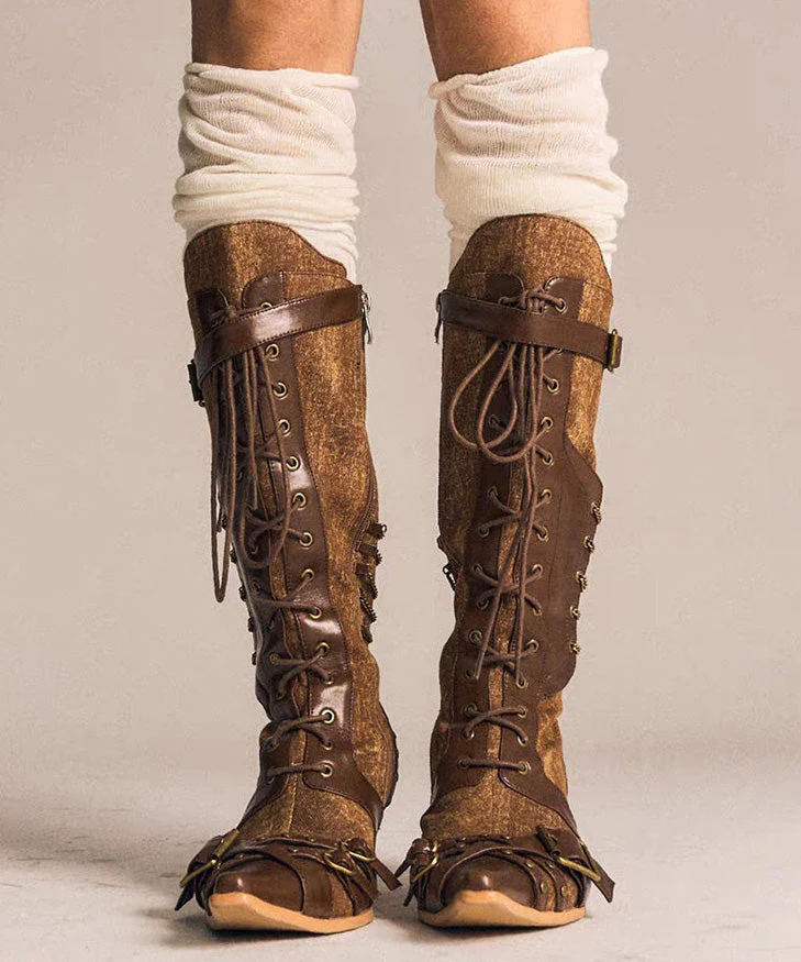 European And American New Brown Strap Zipper Western Cowboy Boots - Image 2