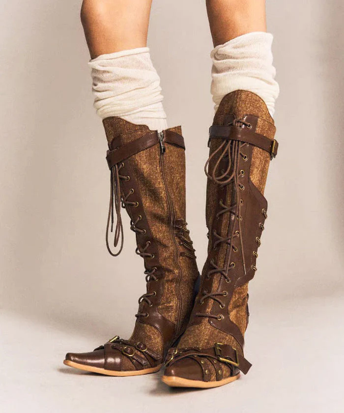 European And American New Brown Strap Zipper Western Cowboy Boots - Image 3