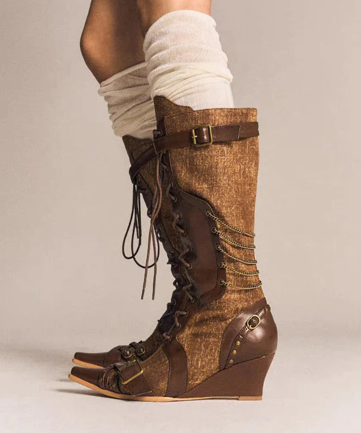 European And American New Brown Strap Zipper Western Cowboy Boots - Image 4