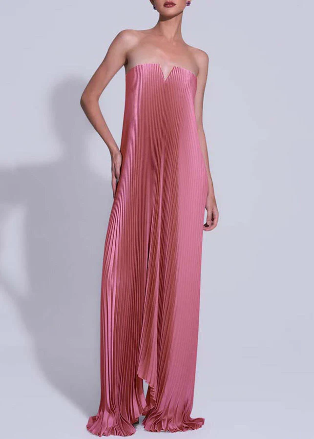 European And American Sexy Gold Pleated Strapless Dress - Image 3