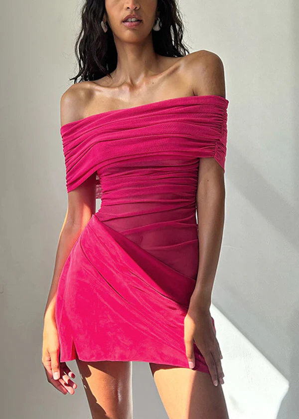 European And American Style Black Slash Neck Tulle Patchwork Mid Dress Summer - Image 3