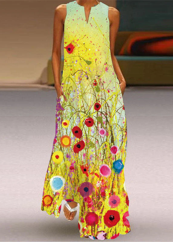 European And American Style Black V Neck Print Chiffon Dresses Sleeveless - Image 4