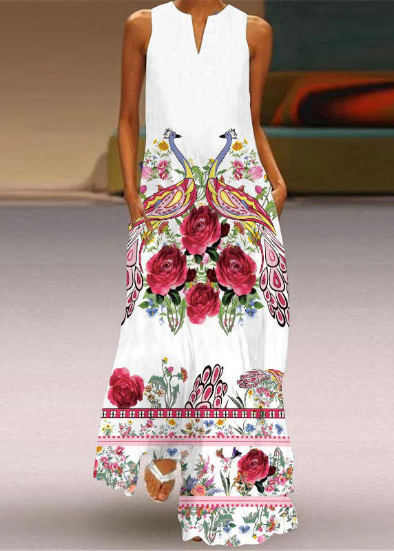 European And American Style Blue Print Chiffon Long Dress Summer - Image 3